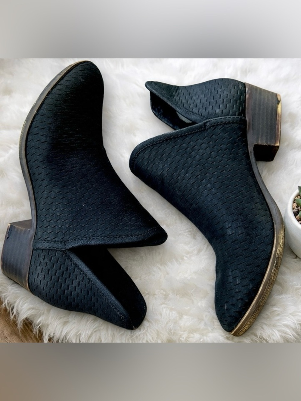 Lucky Brand Perforated Black Suede Baley Ankle Boot Size 6.5